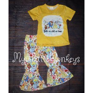 Boutique Beauty and the Beast Princess Belle Girls Bell Bottoms Outfit Set